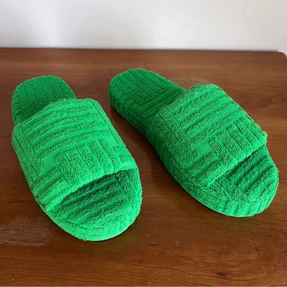 Bottega Veneta Terry Green Slides